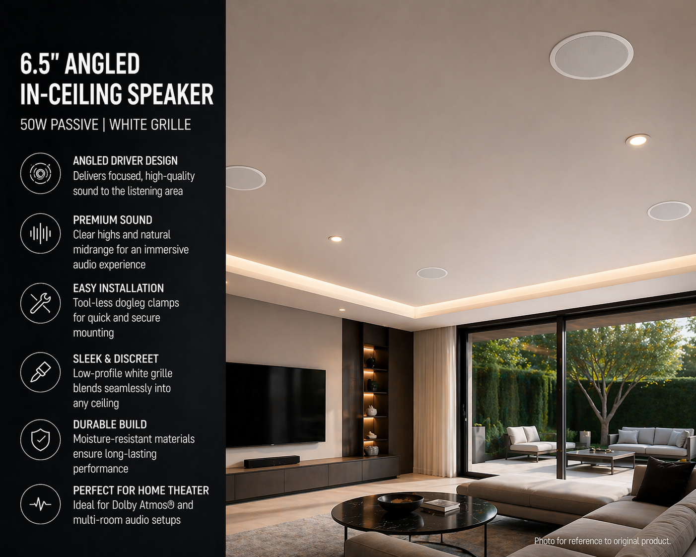MartinLogan IC6-HT Angled In-Ceiling Speaker | Single Unit – 50W Passive, White Grille