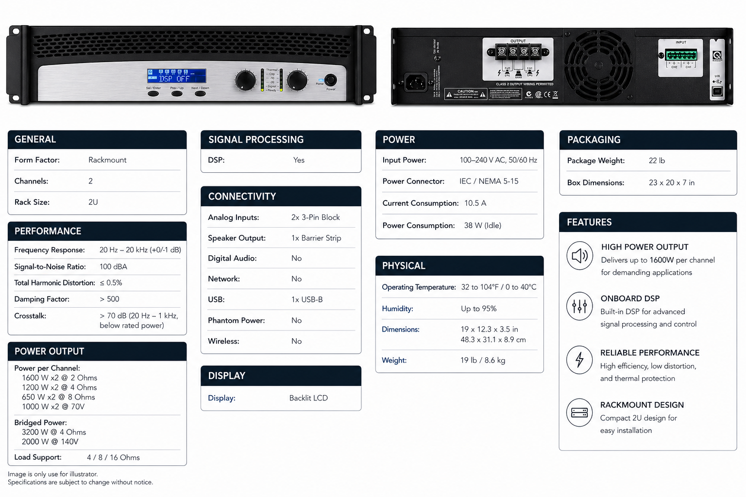 Crown Audio CDi 4000 2-Channel 1200W Commercial Power Amplifier with DSP and 70V/140V Support