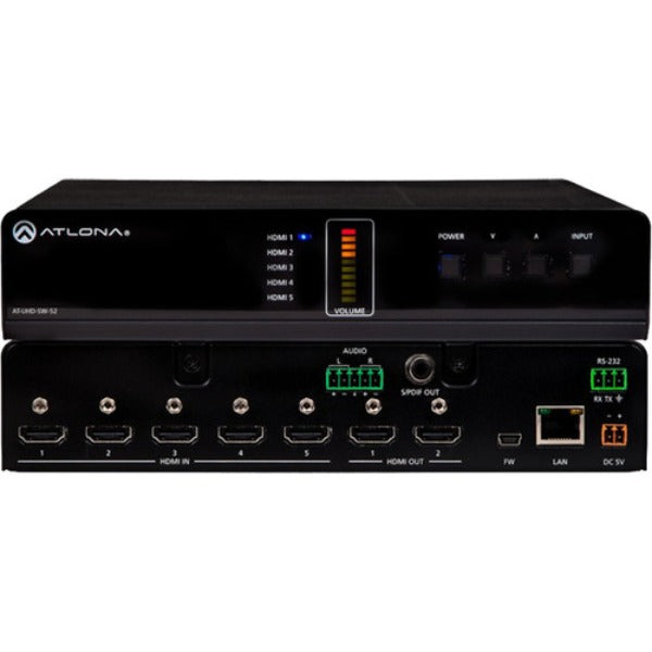 ATLONA AT-UHD-SW-52 5-Input HDMI Switcher with Mirrored HDMI Outputs