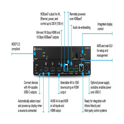 ATLONA AT-OME-ST31A Switcher and HDBaseT Transmitter with Audio De-Embedding