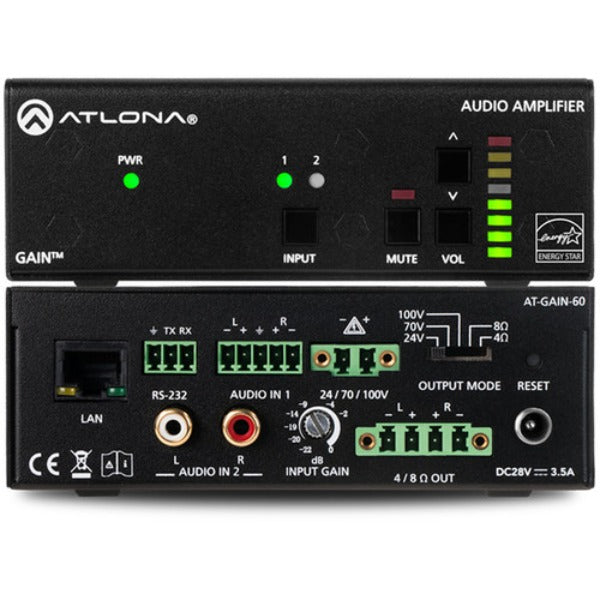 ATLONA AT-GAIN-60 Stereo / Mono 60W Plenum-Rated Power Amplifier