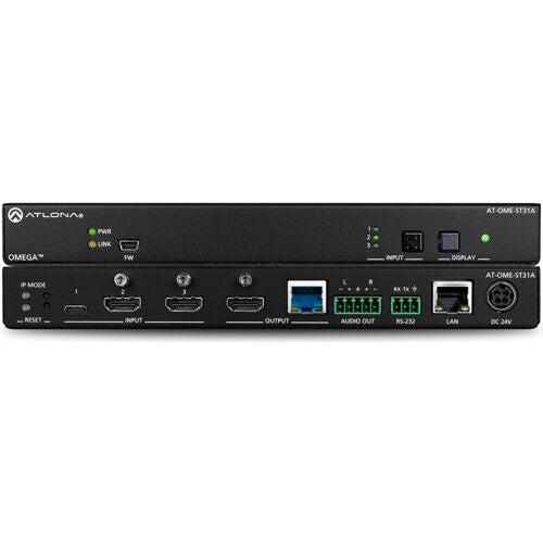 ATLONA AT-OME-ST31A-KIT 4K/UHD HDMI/USB-C Switcher and HDBaseT Transmitter with Audio De-Embedding Kit