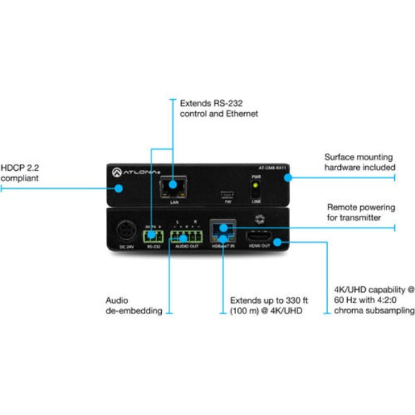 ATLONA AT-OME-RX11 HDBaseT Receiver with Control Audio Output and PoE