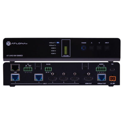 ATLONA AT-UHD-SW-5000ED 5-Input HDMI Switcher with Two HDBaseT In & Mirrored HDMI/HDBaseT Out